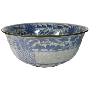 Blue and White Crackle Patina Porcelain Wash Basin From, China, 20th Century