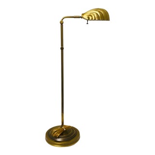 Mid-Century Adjustable Brass Floor Lamp With Sea Shell/Clam Shell Shade For Sale