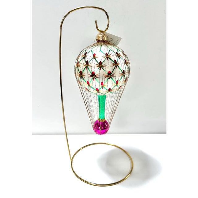 1990s Vintage Christopher Radko Hot Air Balloon Ornament – Hand Blown Glass For Sale - Image 5 of 10