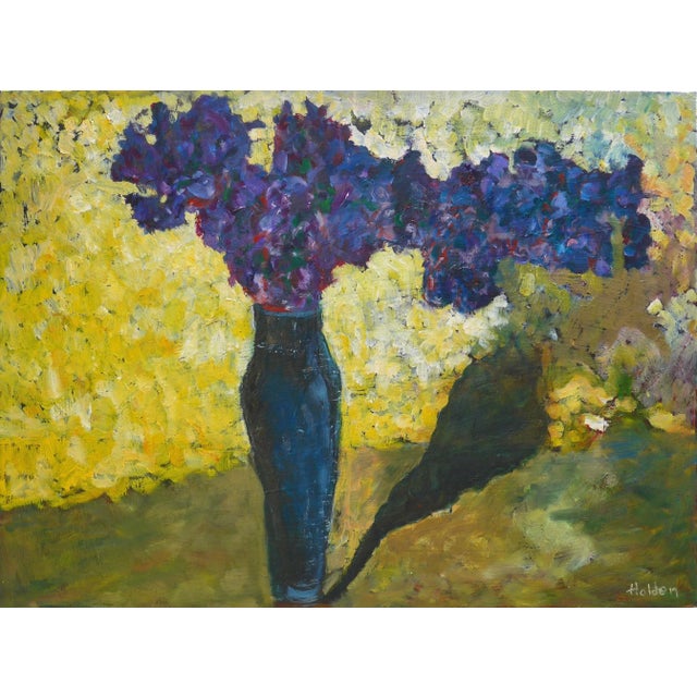 Yellow Martha Holden "Lilacs in a Vase" Oil on Canvas Painting, Framed For Sale - Image 8 of 10