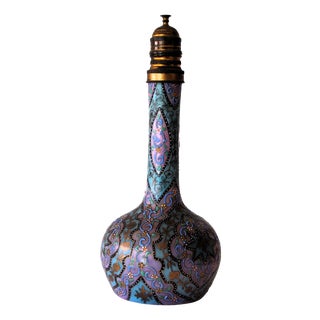 Antique Enameled Art Glass Vase with Brass Lid by Thomas Webb For Sale