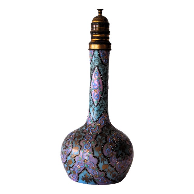 Antique Enameled Art Glass Vase with Brass Lid by Thomas Webb For Sale