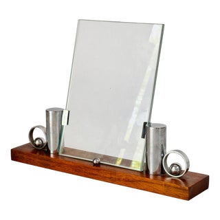 Art Deco Picture Frame with Brown Wood and Chrome Structure Mirror, France, 1930s For Sale