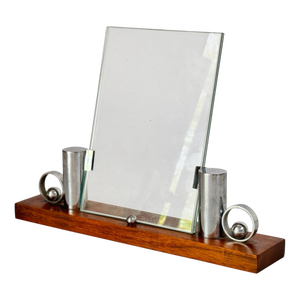 Art Deco Picture Frame with Brown Wood and Chrome Structure Mirror, France, 1930s