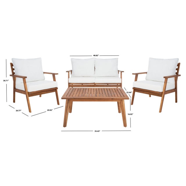 Mid-Century Modern Castalia 4-Piece Outdoor Living Set, Natural/Beige Cushion For Sale - Image 3 of 9