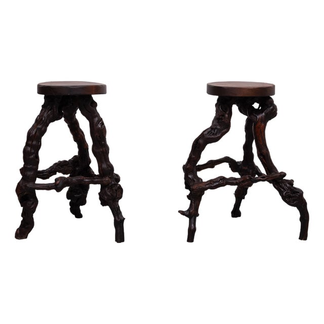 Vintage French Twisted Grape-Vine Roots Bar Stools, 1960s, Set of 2 For Sale
