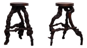 Vintage French Twisted Grape-Vine Roots Bar Stools, 1960s, Set of 2
