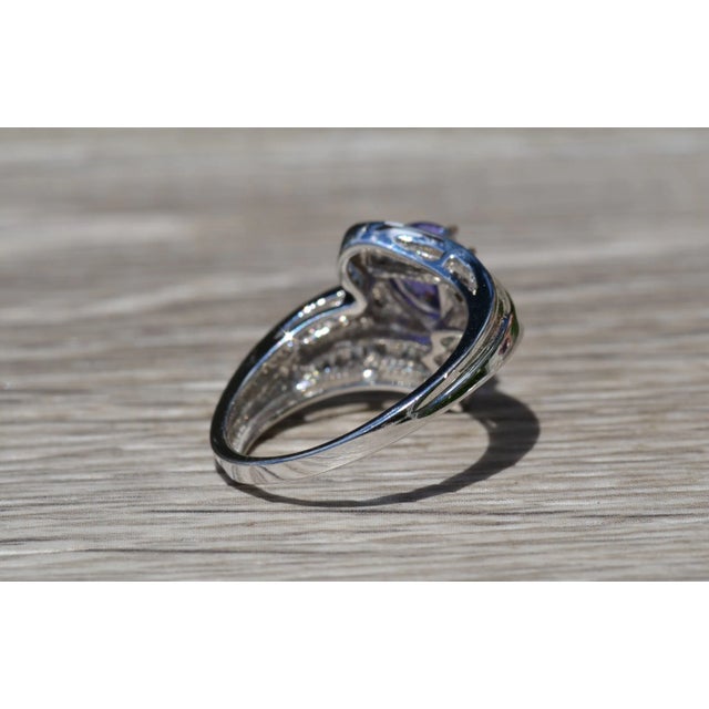 The Artemisia: Ladies Bypass Style White Gold Ring set with 0.75 CT Tanzanite and Side Diamonds For Sale - Image 4 of 9