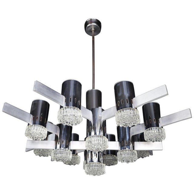 Chandelier with Chrome and Aluminium Fixture attributed to Gaetano Sciolari, Italy, 1970s For Sale - Image 17 of 17