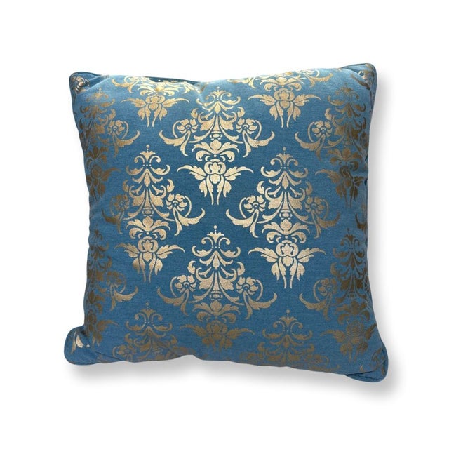 Vintage Italian Turquoise and Gold design Cotton Pillow
