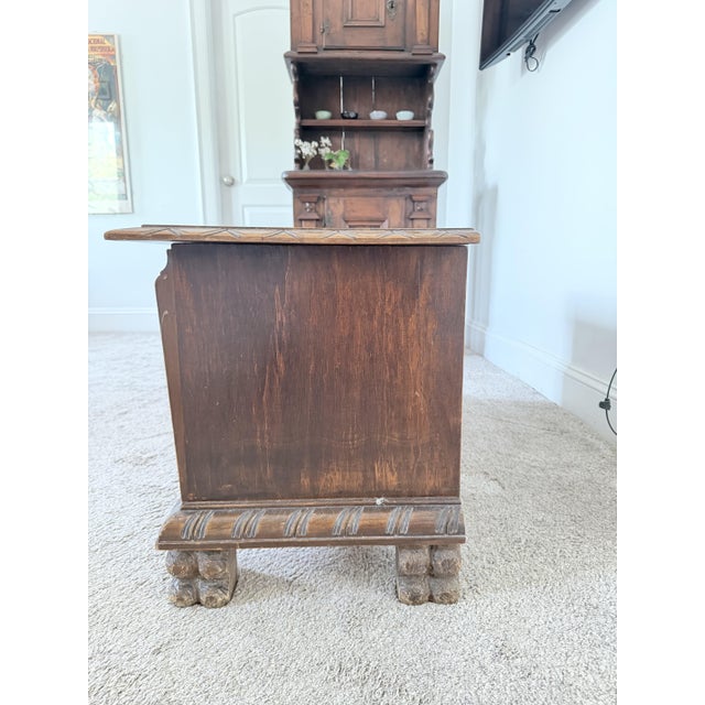 Wood 17th-Century Swiss, Renaissance Carved Oak Blanket Chest Replica From 1930s Strapwork Panels, Gadrooned Base, Lion Paw Feet For Sale - Image 7 of 9