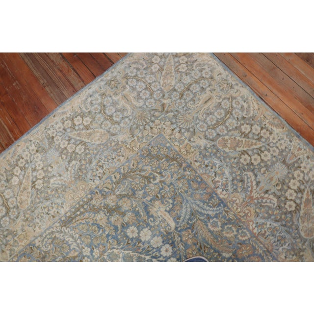 Fancy Light Blue Antique Persian Kerman Room Size Rug - 8'9" x 11'7" For Sale - Image 16 of 18