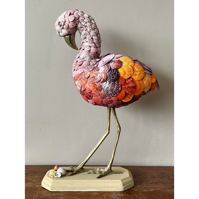 Wood Vintage Coastal Shell Encrusted Crane For Sale - Image 7 of 8