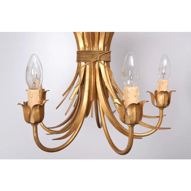 Gilded Brass Wheat Sheaf Chandeliers, Italy, 1970s, Set of 2 For Sale - Image 9 of 11