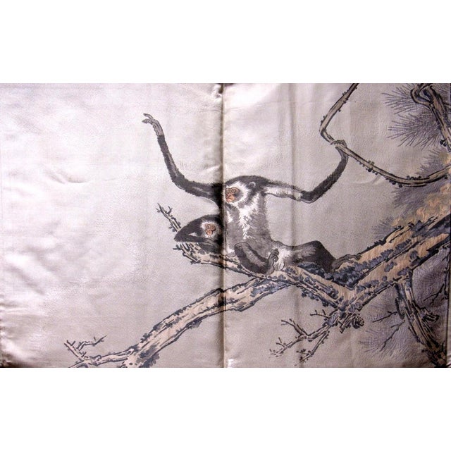 Japanese 1930s Japanese Men’s Black Silk Haori With Woven Gibbons, Wall Hanging, Monkey For Sale - Image 3 of 5