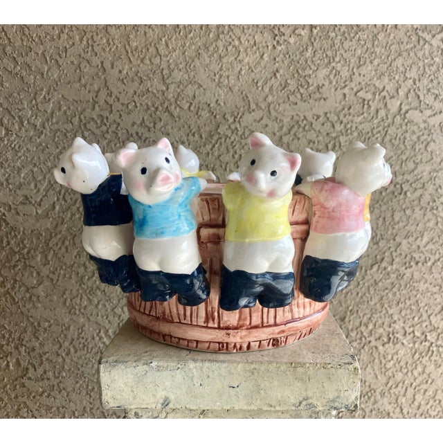Farmhouse Mid 20th-Century “Circle of Piglets” Earthenware Cachepot For Sale - Image 3 of 13