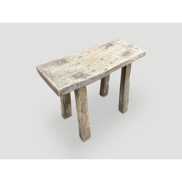 Andrianna Shamaris Wabi Sabi Teak Wood Small Bench or Stool For Sale - Image 4 of 5