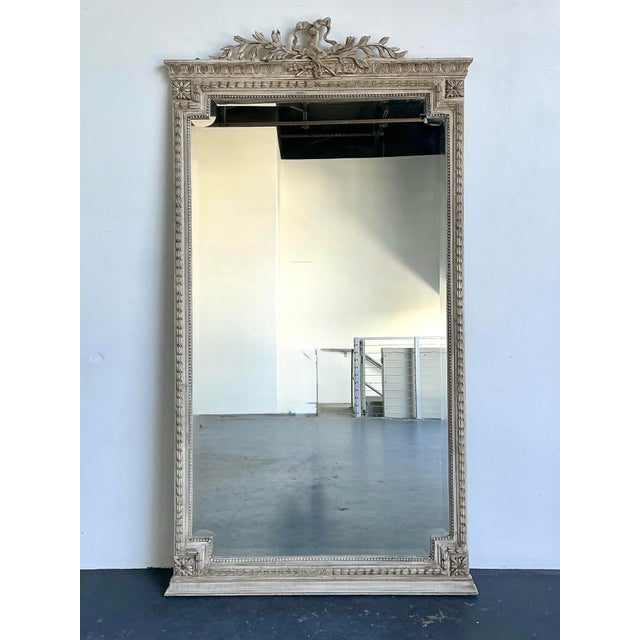 Vintage Monumental Carved Ribbon Floor Mirror For Sale In West Palm - Image 6 of 12