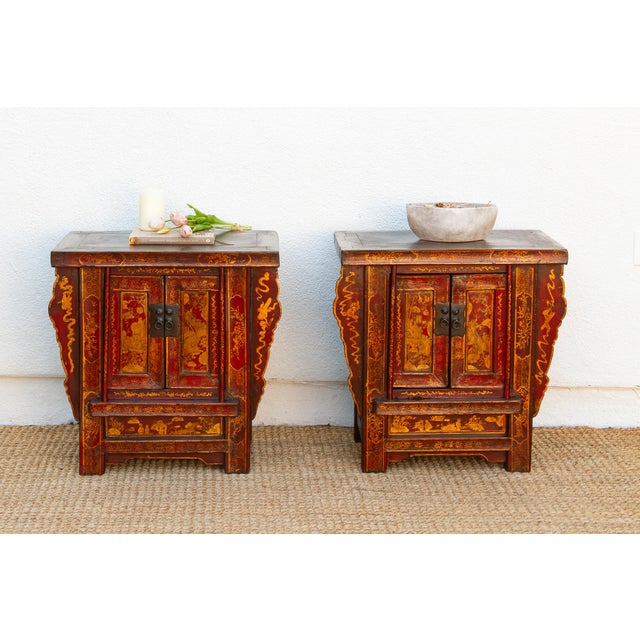Pair of Red & Gilt Chinoiserie Small Cabinets For Sale - Image 13 of 13