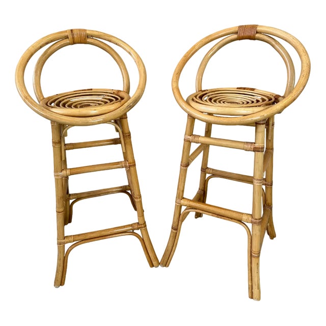 Set of Vintage Tiki Bar Stools in Bamboo For Sale
