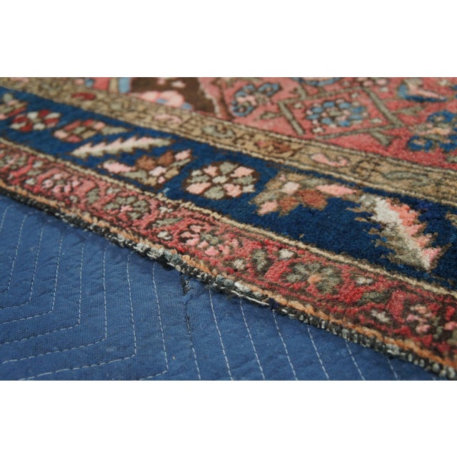 Vintage Hand Woven Geometric Floral Medallion Red & Blue Area Rug Mat 4 X 6' For Sale - Image 9 of 13