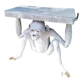 Mario Torres Lopez Vintage Extra Large White Wicker Monkey Hall Console Table For Sale