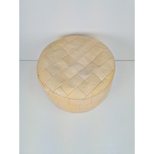 Beige Leather Patchwork Ottoman, 1970 For Sale - Image 4 of 5