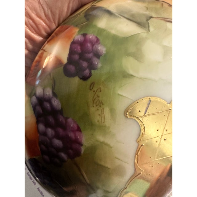 Late 19th Century Rare 'Pfeiffer Und Lowenstein' Antique Square Porcelain Bowl Signed Grape Design For Sale - Image 5 of 7
