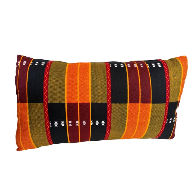 Black African Kente Cloth Throw Lumbar Pillow 18" W For Sale - Image 8 of 8