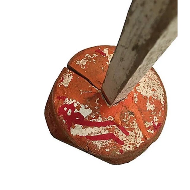 Weathered Orange & White Wood Buoy For Sale - Image 4 of 6