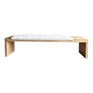 Casi White Oak Bench in Natural Finish Upholstered in Faux Sherpa - Off Center