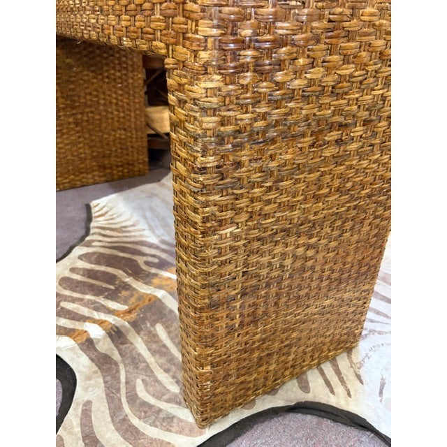 Vintage Waterfall Console Table in a Woven Wicker, Raffia Basketweave Design For Sale In New York - Image 6 of 7