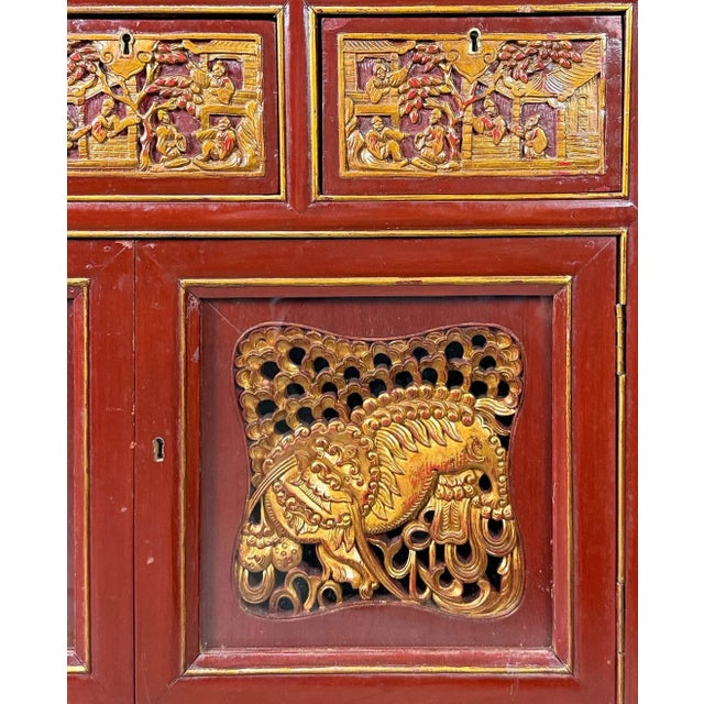Chinese Red and Gilt Carved Three-Piece Cabinet, Likely Early-20th Century For Sale - Image 9 of 9