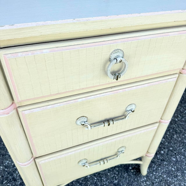 Vintage Coastal Faux Bamboo Cream and Pink Desk With Hutch by Thomasville For Sale - Image 9 of 12