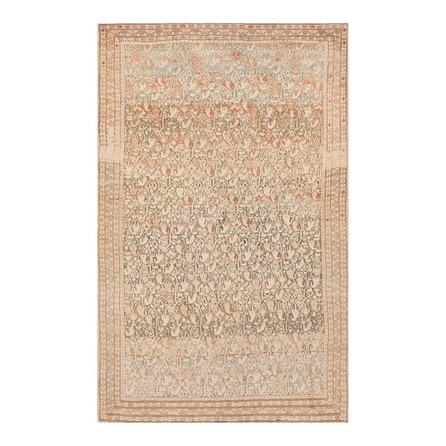 1920s Gray Charcoal Geometric Antique Persian Malayer Rug 4' X 6'4" Knotted Wool Carpet For Sale