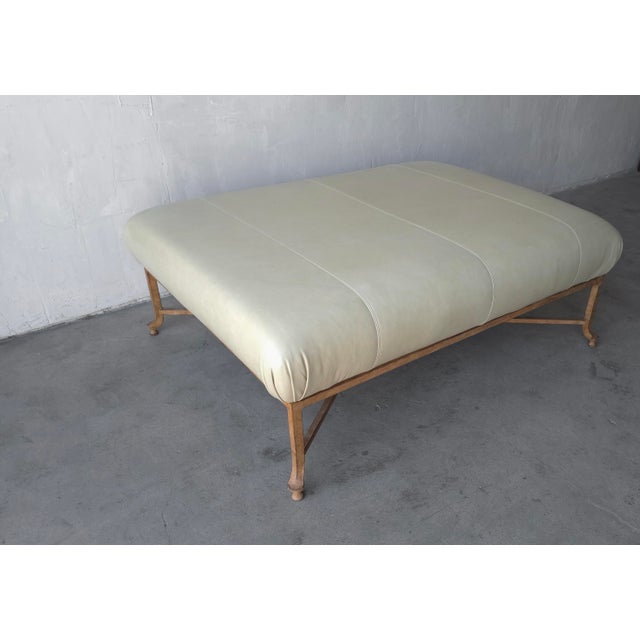 Henredon Large Scale Leather and Iron Ottoman by Henredon For Sale - Image 4 of 7