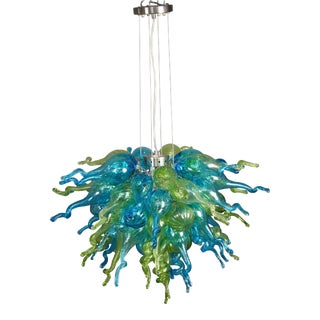 Late 20th Century Viz Glass Hand Blown Free Form Chandelier in Green Blue For Sale