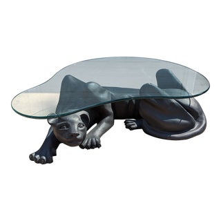 1970s Vintage Black Panther Sculptural Coffee Table For Sale