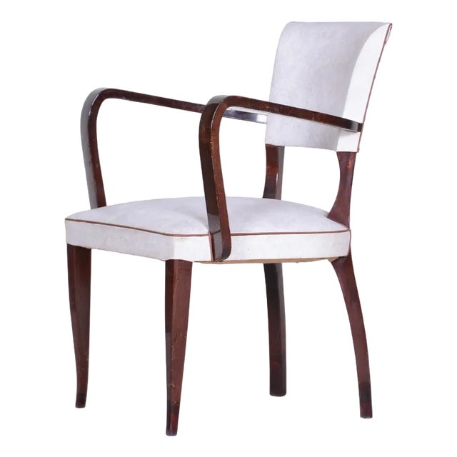 Art Deco White Armchair in Artificial Leather & Beech, France, 1930s For Sale