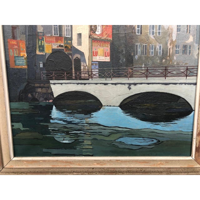 Mid-Century Modern French Artist, Annecy Le Pont Morens, 1960s, Oil Painting on Panel, Framed For Sale - Image 3 of 15