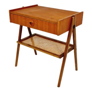 Mid-Century Modern Danish Bedside Table in Rattan and Teak For Sale