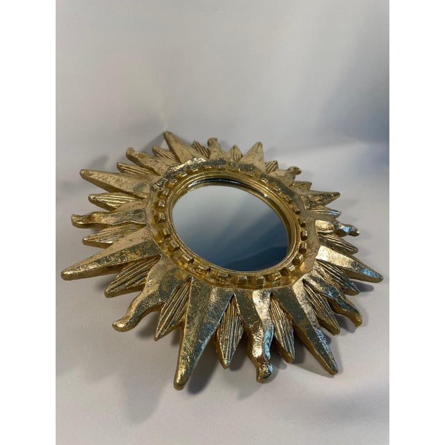 Mid-Century Modern Vintage 1960s Bright Gold Sunburst Wall Mirror For Sale - Image 3 of 12