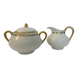 Late 19th Century Limoges France Sugar Bowl With Lid & Creamer Set