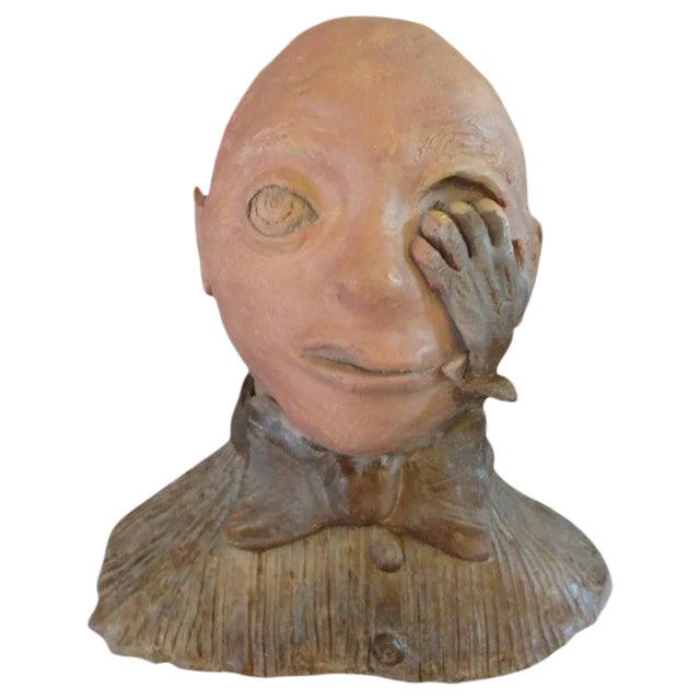 Mid-Century Surrealist Terra Cotta Bust Inspired by Salvador Dali For Sale