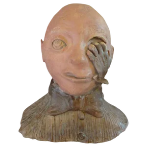 Mid-Century Surrealist Terra Cotta Bust Inspired by Salvador Dali