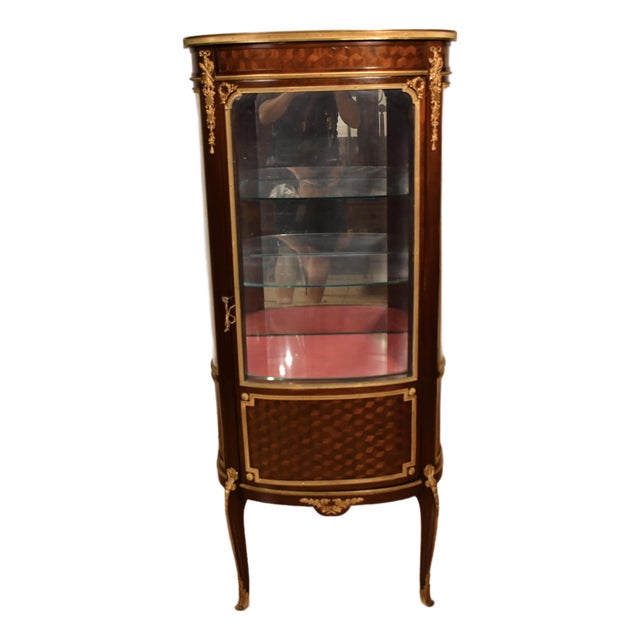 Antique Paul Sormani French Louis XV Mahogany Inlay Display Cabinet Vitrine For Sale