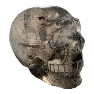 1940s Hand Carved Rock Crystal Hard Stone Skeleton Skull Sculpture Statue For Sale