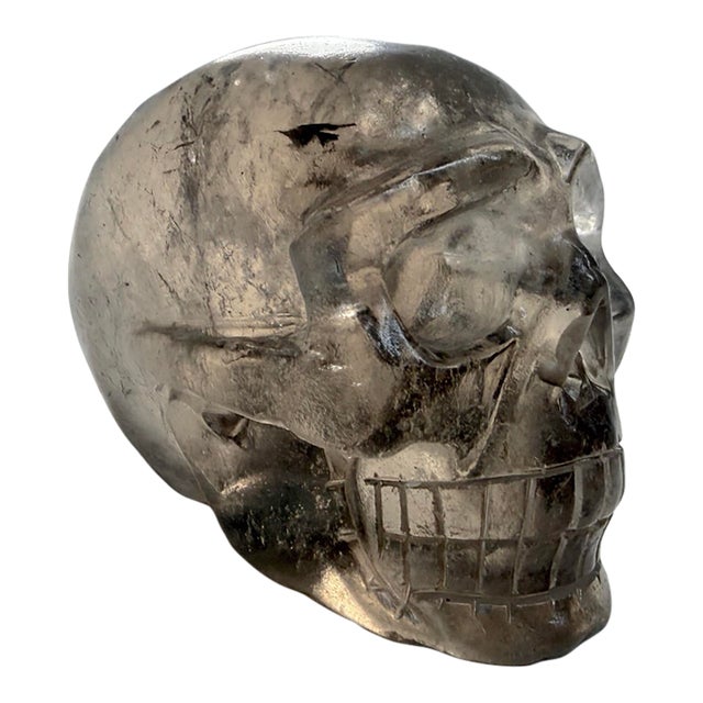 1940s Hand Carved Rock Crystal Hard Stone Skeleton Skull Sculpture Statue For Sale