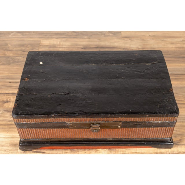 Chinese 1900s Wooden Treasure Chest With Rattan Accents and Dark Brass Hardware For Sale - Image 9 of 13