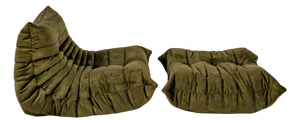 Togo Lounge Chair and Khaki Velvet by Michel Ducaroy for Ligne Roset, 1973, Set of 2